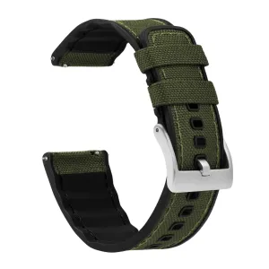 Army Green Cordura Fabric And Silicone Hybrid Watch Band