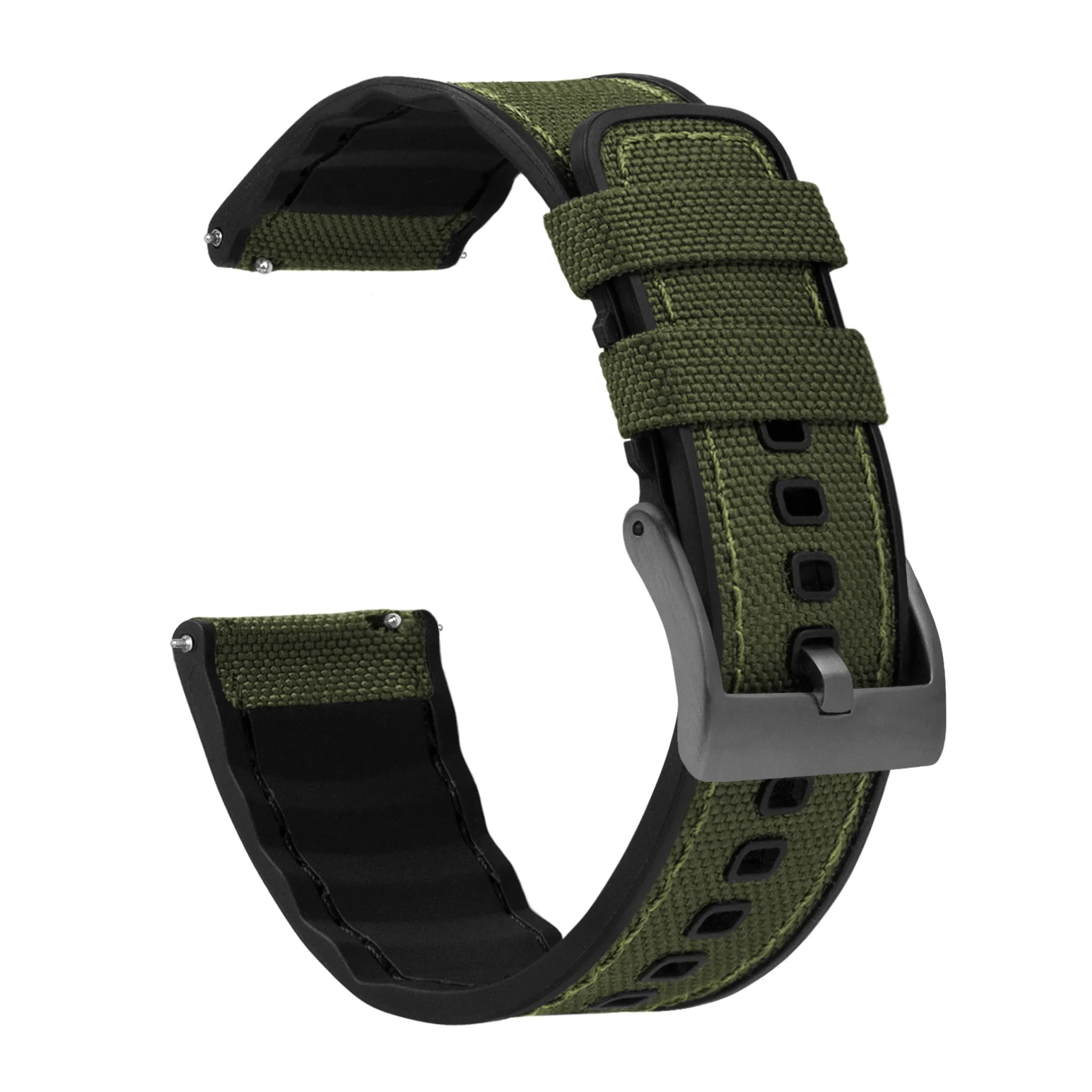 Army Green Cordura Fabric And Silicone Hybrid Watch Band