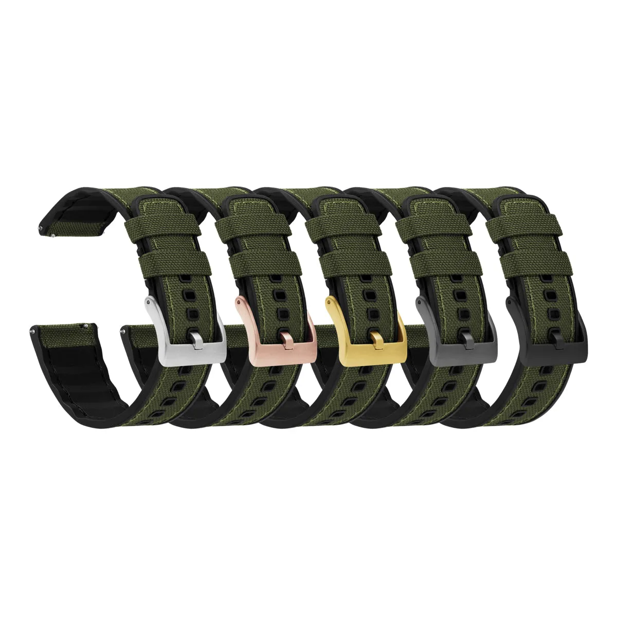 Army Green Cordura Fabric And Silicone Hybrid Watch Band