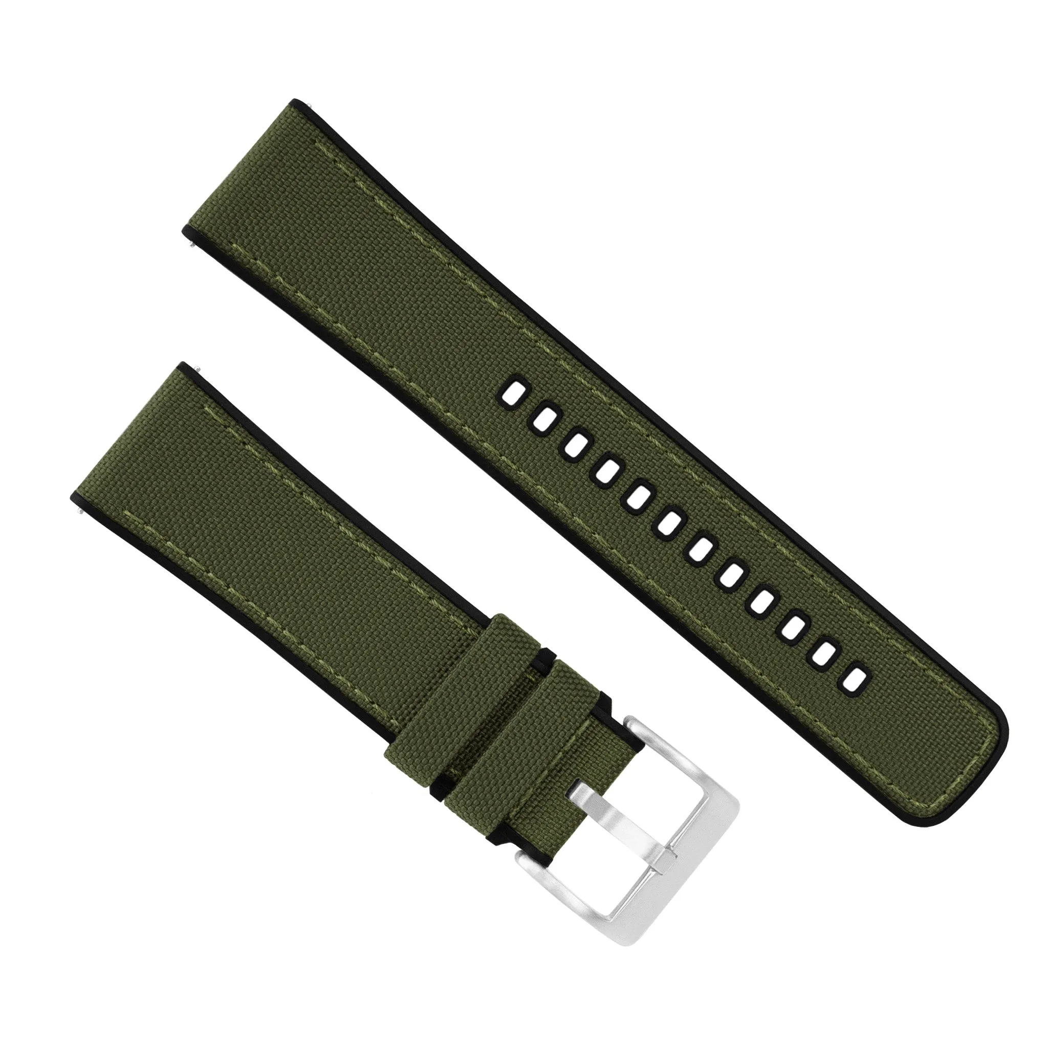 Army Green Cordura Fabric And Silicone Hybrid Watch Band