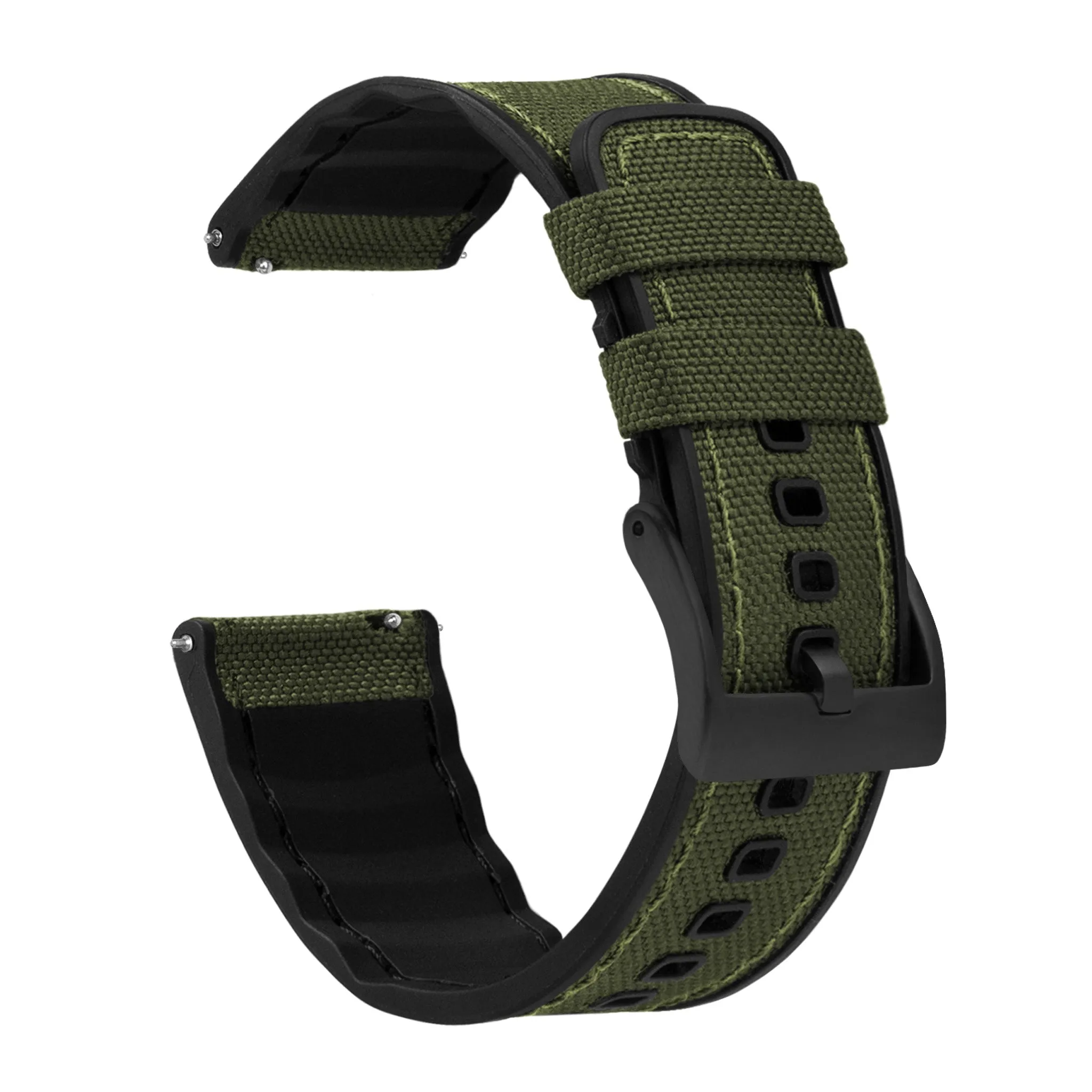 Army Green Cordura Fabric And Silicone Hybrid Watch Band