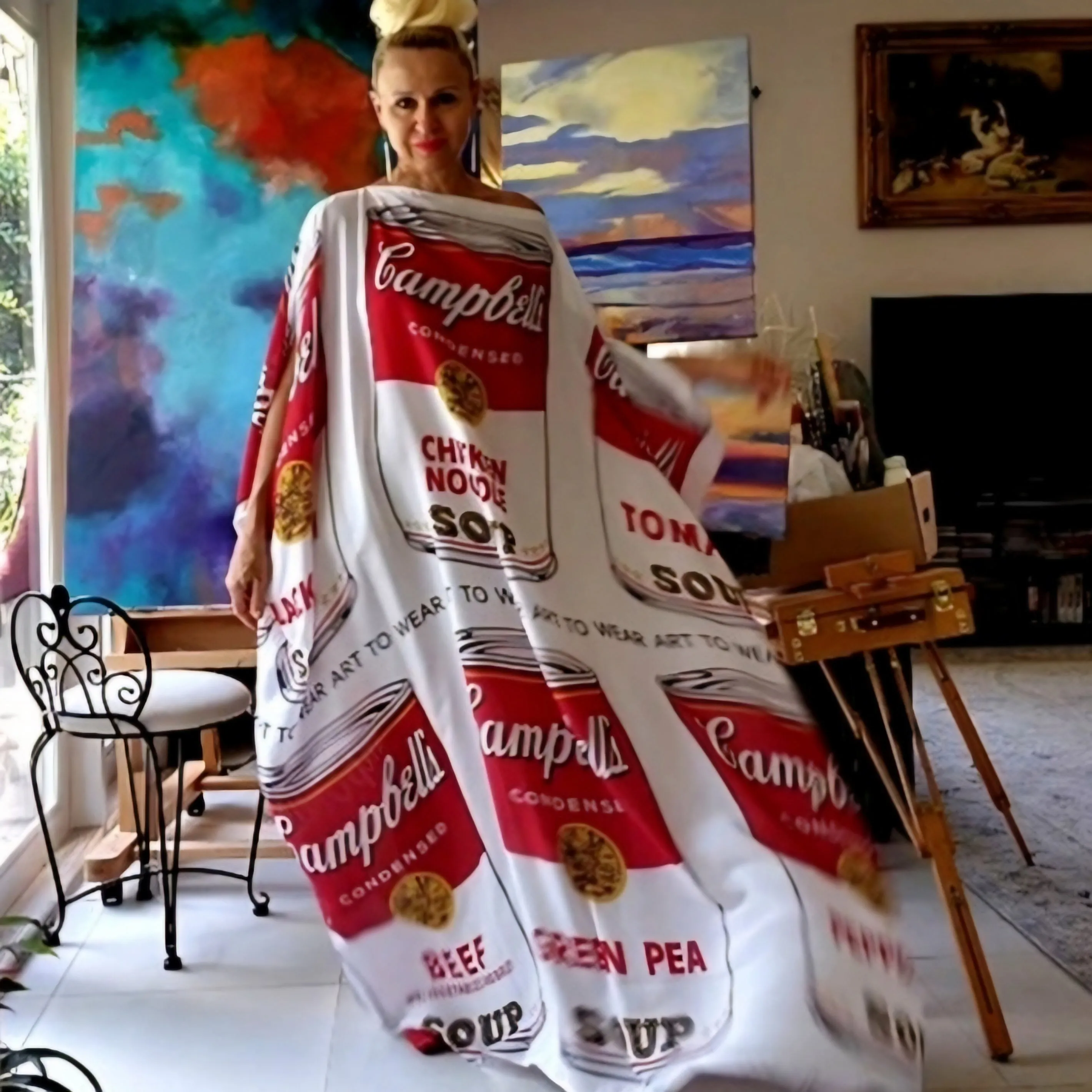 Art Basel Andy Warhol Soup / Designer Maxi Dress Boho Luxury Resort Wear Fabric  Dress Artisan Concept Clothing Unique Couture