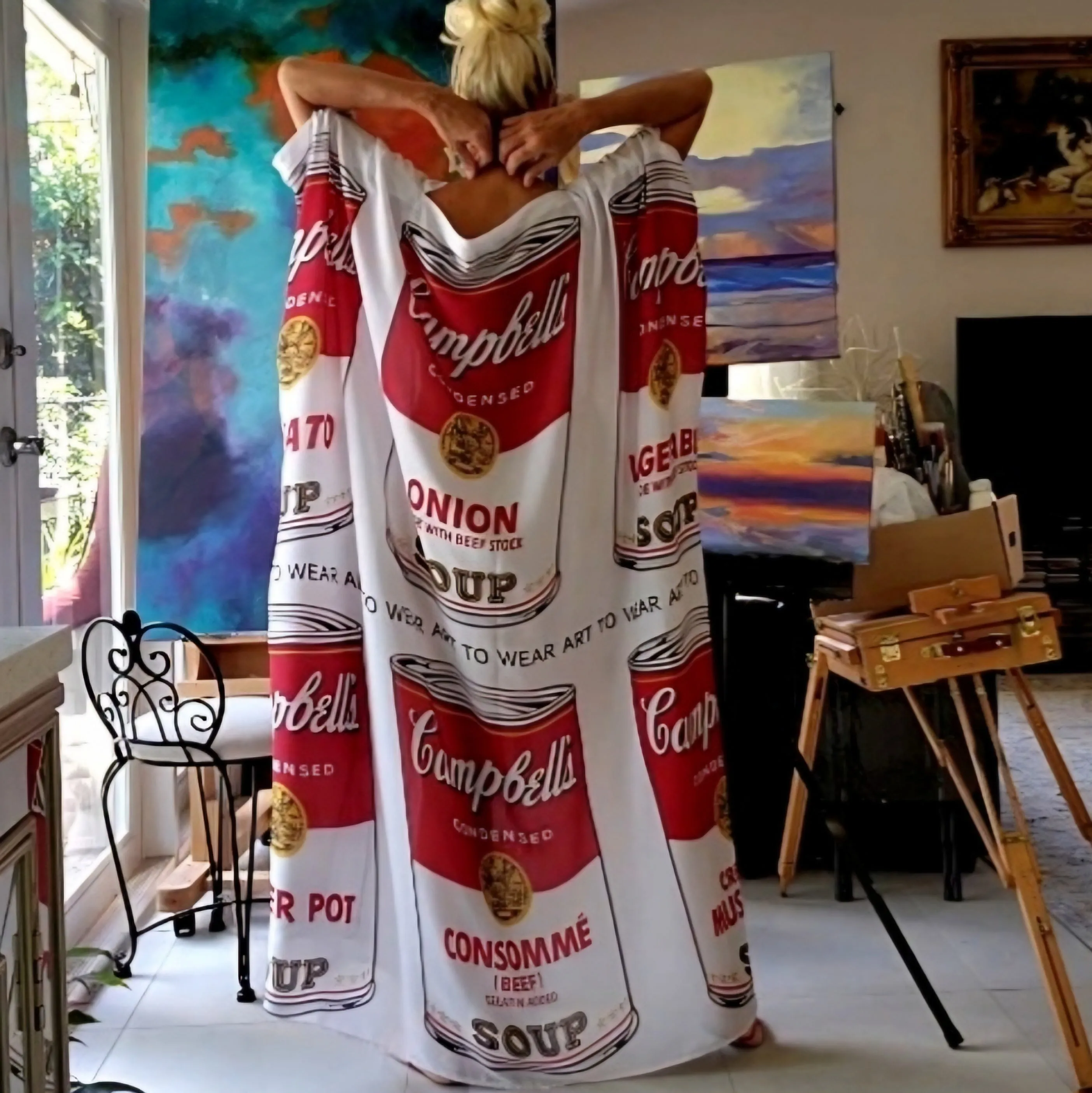 Art Basel Andy Warhol Soup / Designer Maxi Dress Boho Luxury Resort Wear Fabric  Dress Artisan Concept Clothing Unique Couture