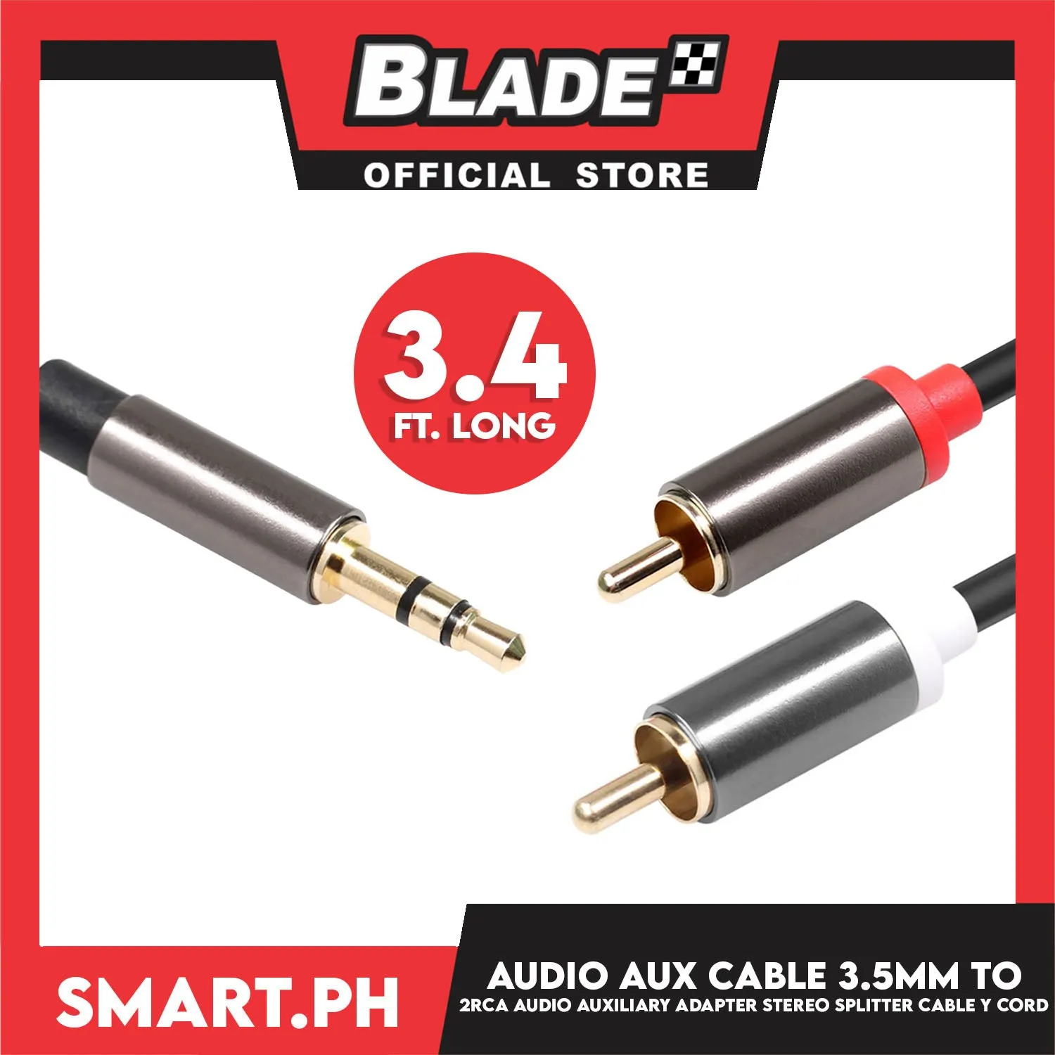 Audio Aux Cable 3.5mm to 2RCA Audio Auxiliary Adapter Stereo Splitter Cable Y Cord (3.4ft) for Smartphone Speakers Tablet HDTV MP3 Player