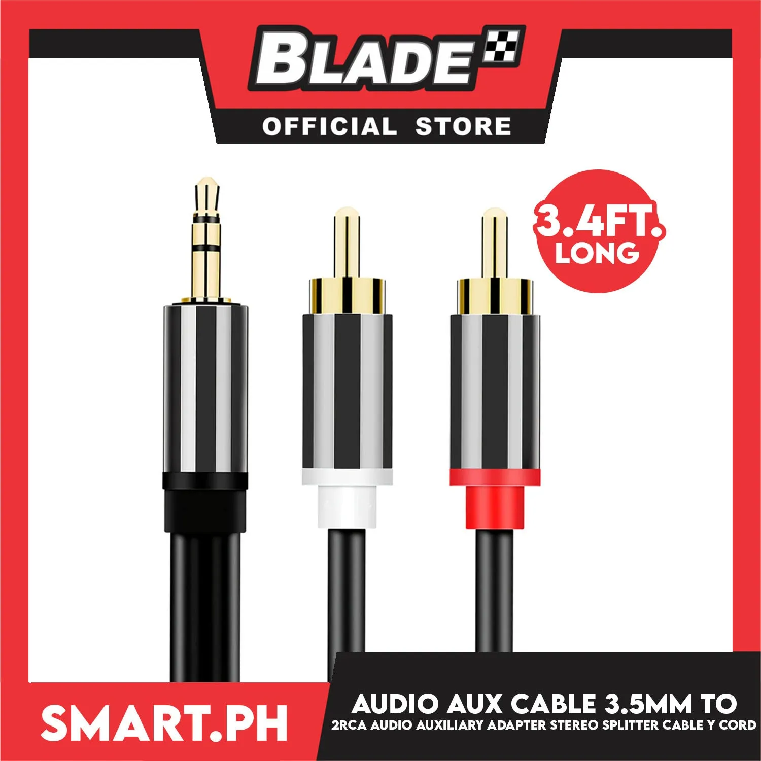 Audio Aux Cable 3.5mm to 2RCA Audio Auxiliary Adapter Stereo Splitter Cable Y Cord (3.4ft) for Smartphone Speakers Tablet HDTV MP3 Player