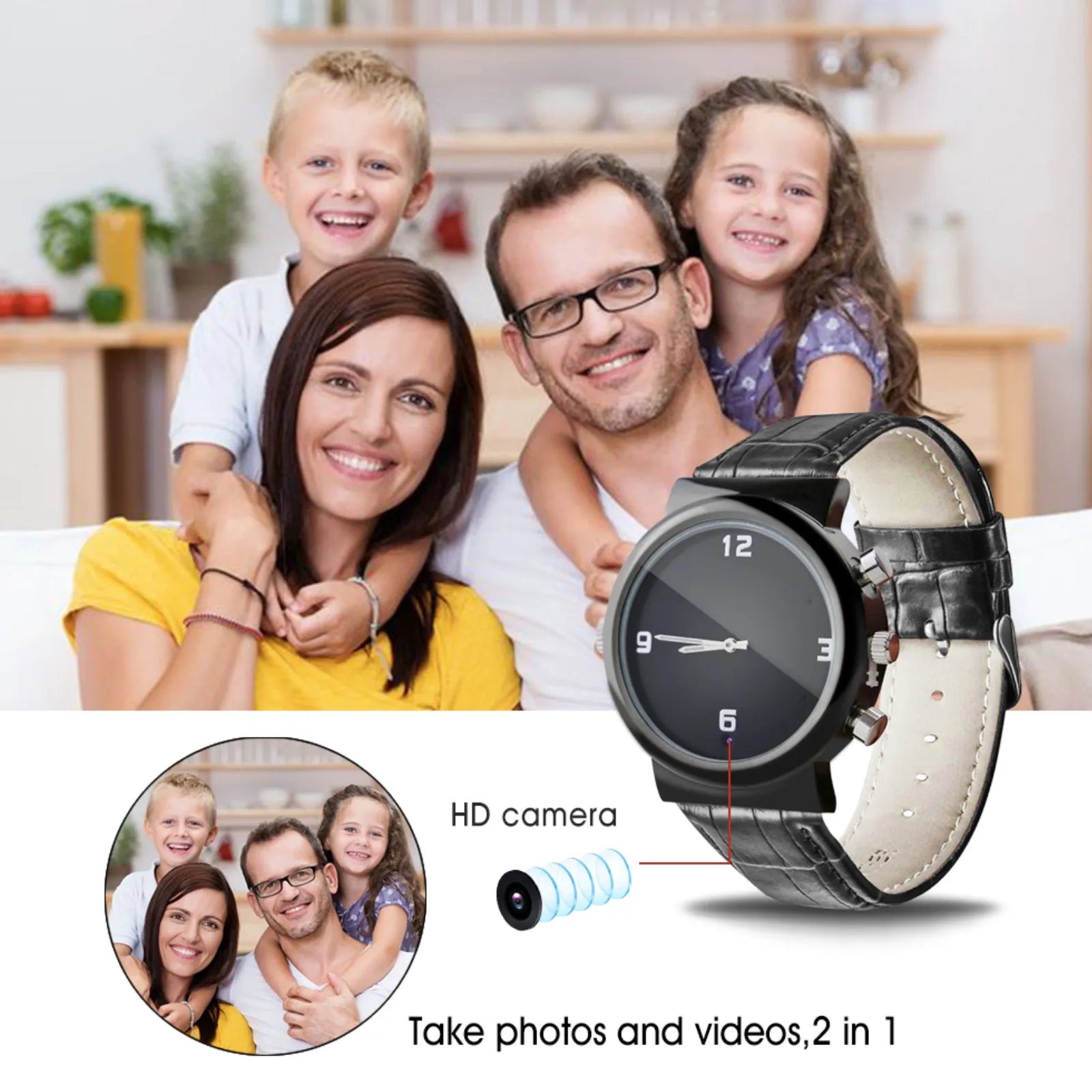 Audio Video Watch Camera Full HD 1080p Motion Detection 12MP Photo 32GB Memory