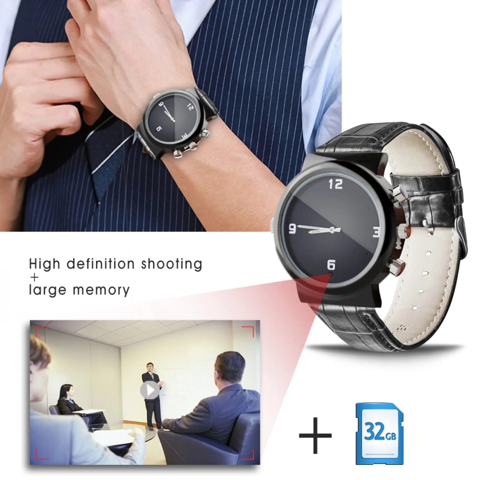 Audio Video Watch Camera Full HD 1080p Motion Detection 12MP Photo 32GB Memory