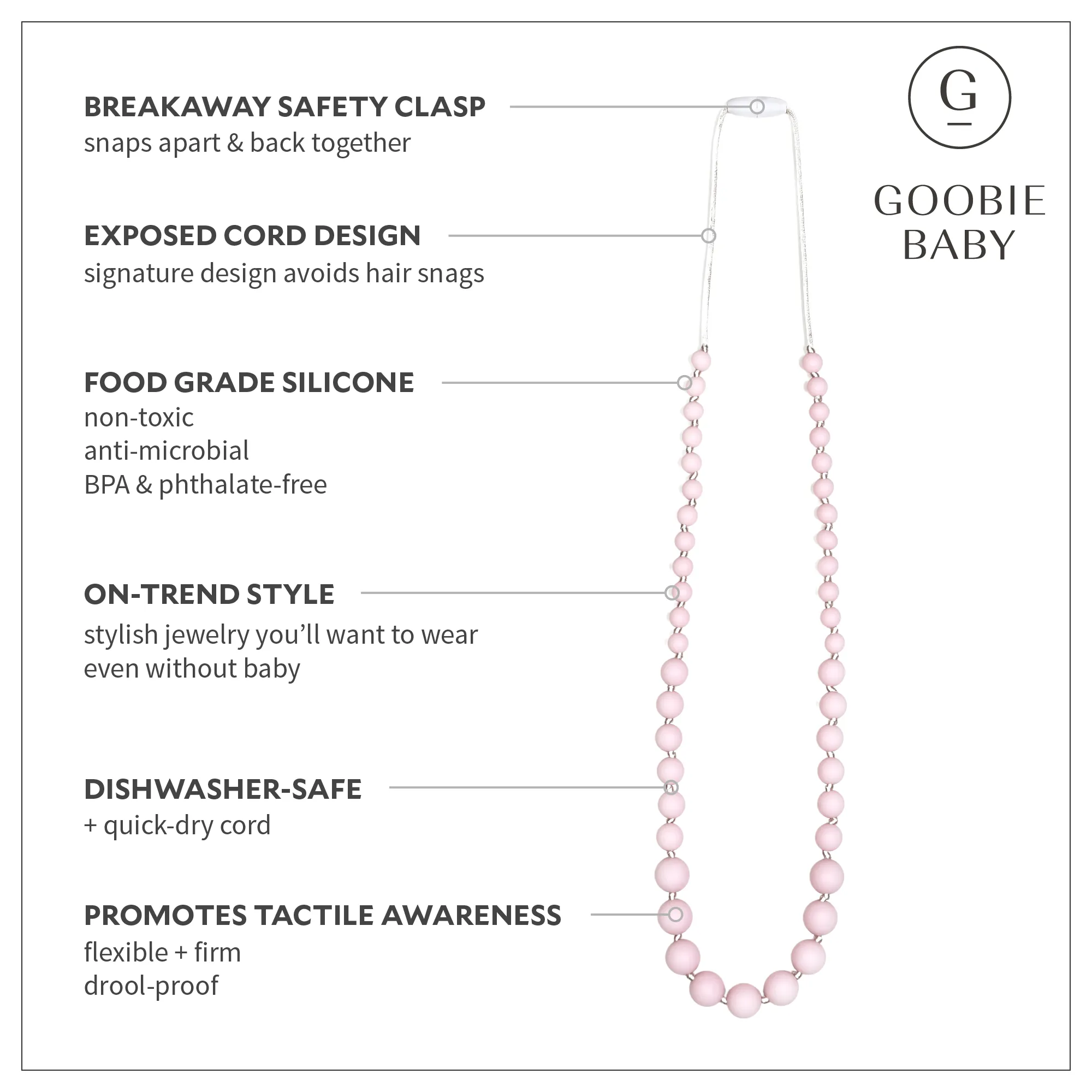 Audrey Teething Necklace - Pink Quartz