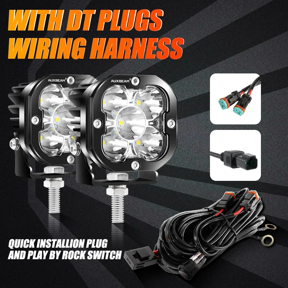 Auxbeam - 3 inch 80W 3 Inch 80W 9600LM Led Pods Lights White&Yellow With A-Pillar Mounting Bracket For Ford Bronco 2/4 Door 2021 2022