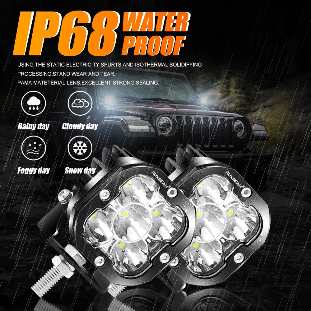 Auxbeam - 3 inch 80W 3 Inch 80W 9600LM Led Pods Lights White&Yellow With A-Pillar Mounting Bracket For Ford Bronco 2/4 Door 2021 2022