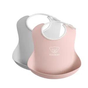 Baby Bjorn Baby Bib 2-Pack (Powder Pink/Grey)