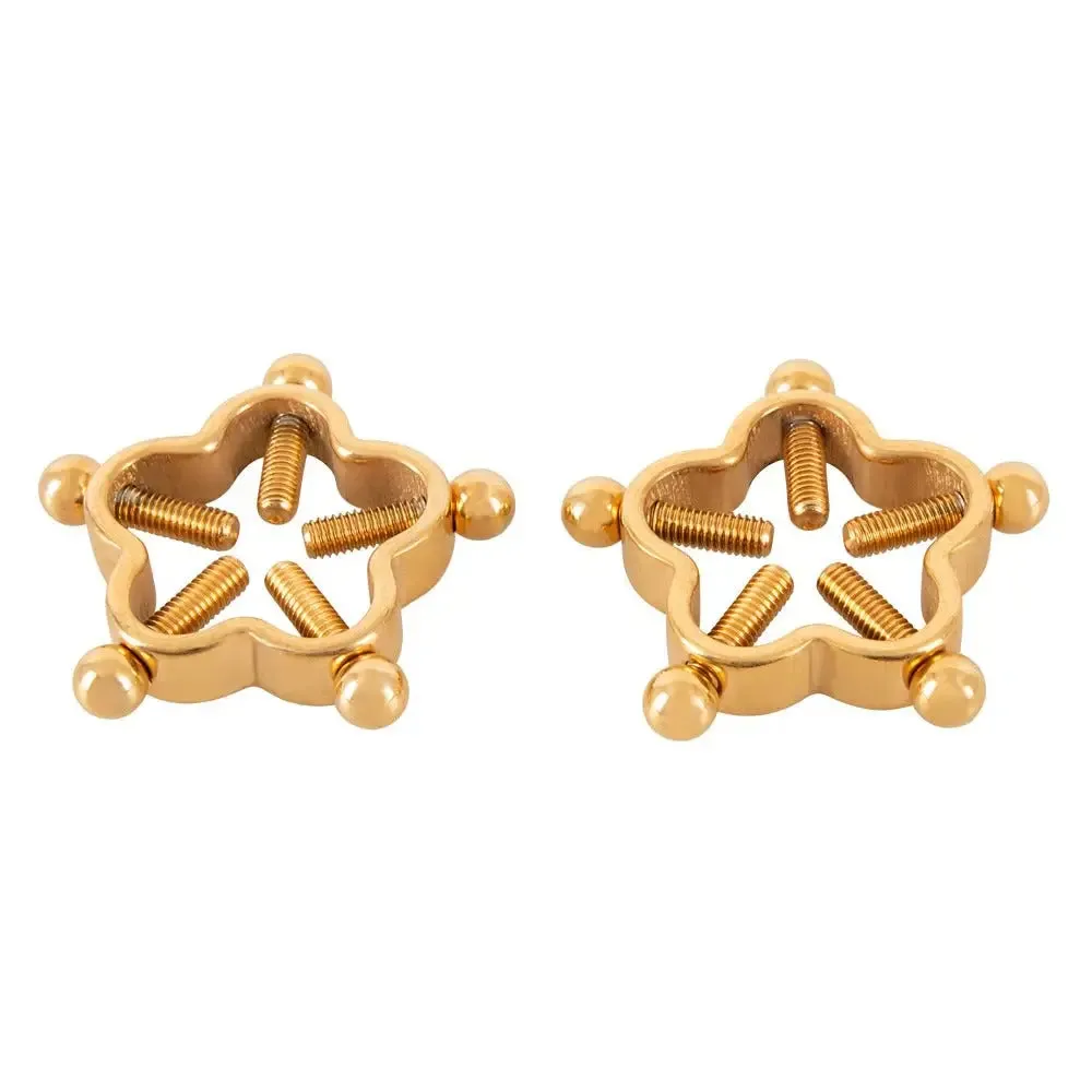 Bad Kitty Stainless Steel Gold Adjustable Nipple Clamp with Shiny Star