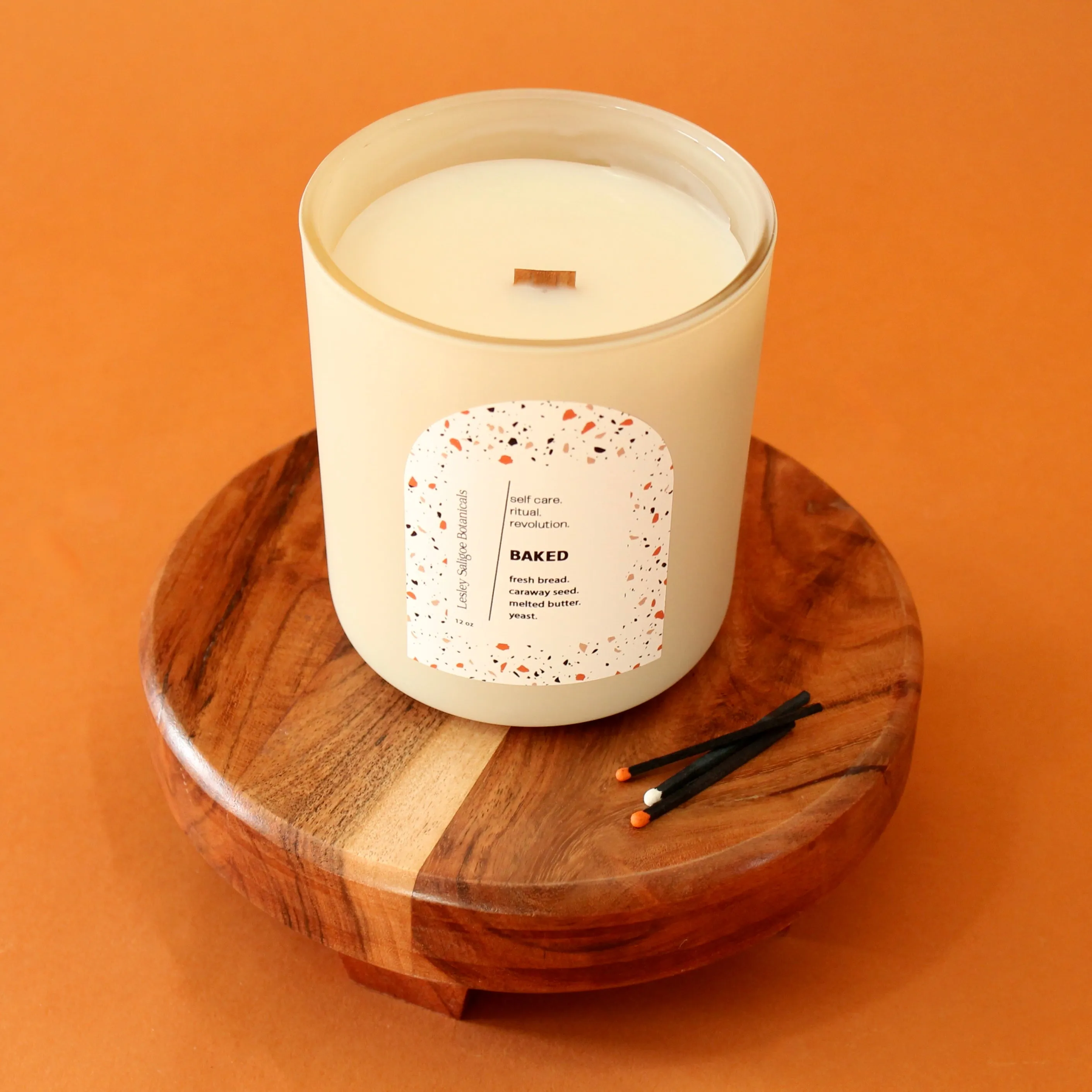 BAKED Hand Poured Candle. Yeast Bread. Caraway Seed. Butter. Wood Wick. 12 oz. Matte Cream.