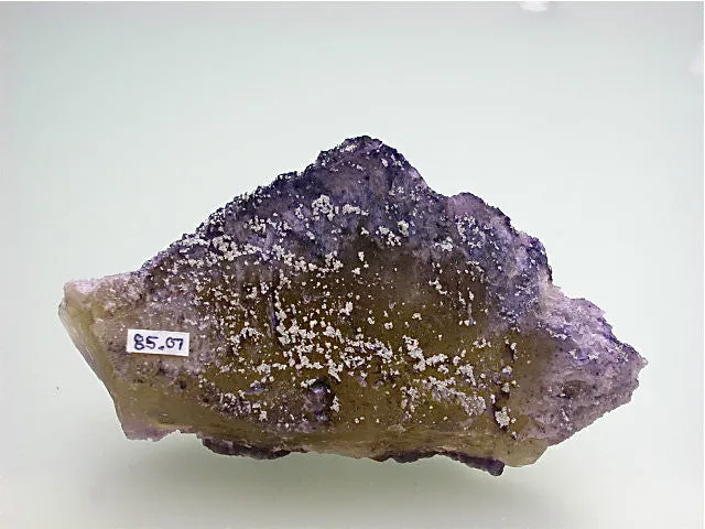 Barite on Fluorite Breccia Chip, Rosiclare Level, Main Orebody Denton Mine, Ozark-Mahoning Company, Harris Creek District, Southern Illinois, Mined June 1982, W. Severance Collection #85.07, Small Cabinet  4.5 x 5.0 x 10.7 cm, $250.  Online 9/2. SOLD