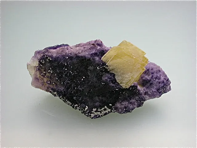 Barite on Fluorite Breccia Chip, Rosiclare Level, Main Orebody Denton Mine, Ozark-Mahoning Company, Harris Creek District, Southern Illinois, Mined June 1982, W. Severance Collection #85.07, Small Cabinet  4.5 x 5.0 x 10.7 cm, $250.  Online 9/2. SOLD