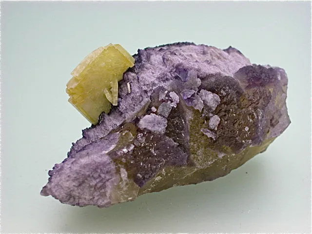 Barite on Fluorite Breccia Chip, Rosiclare Level, Main Orebody Denton Mine, Ozark-Mahoning Company, Harris Creek District, Southern Illinois, Mined June 1982, W. Severance Collection #85.07, Small Cabinet  4.5 x 5.0 x 10.7 cm, $250.  Online 9/2. SOLD