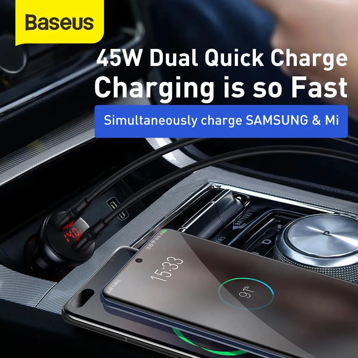 Baseus 2X USB Car Charger 45 W   3-In-1 USB Cable (CCBX-B0G-1)