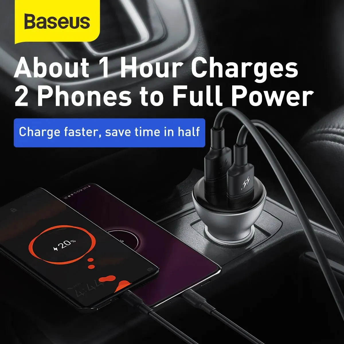 Baseus 2X USB Car Charger 45 W   3-In-1 USB Cable (CCBX-B0G-1)