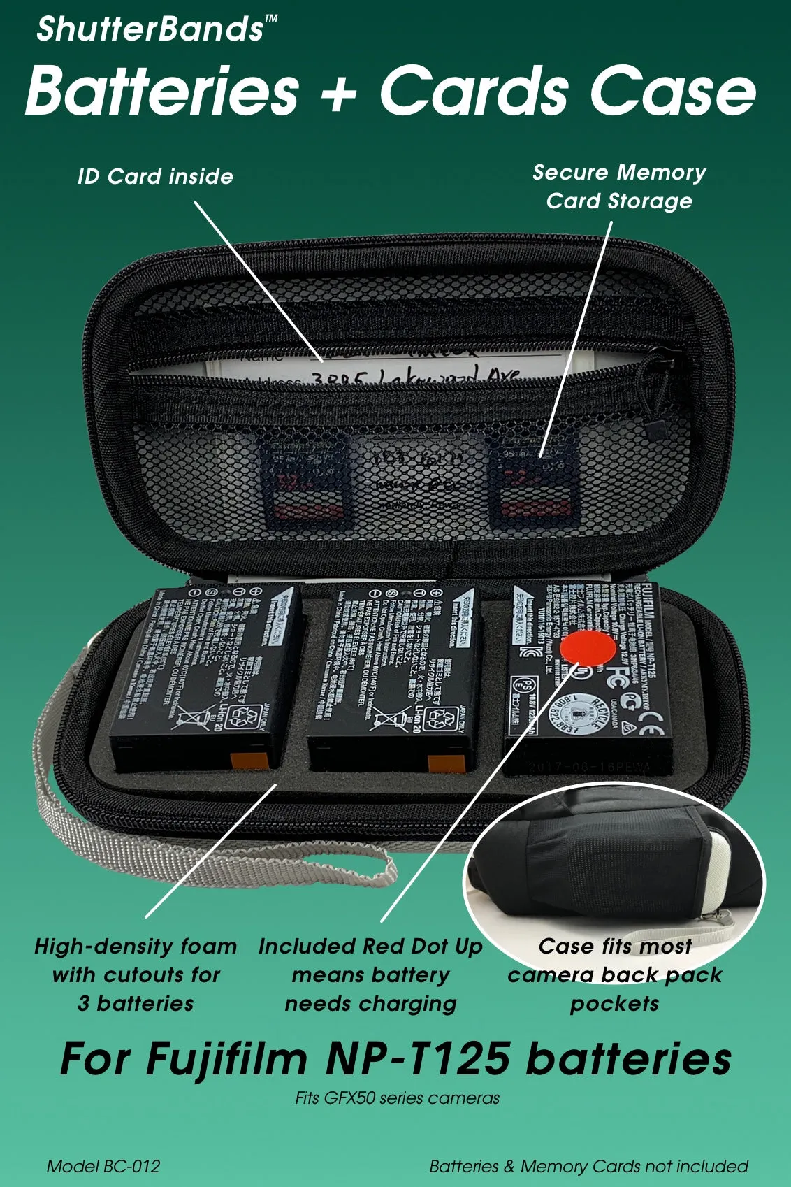 Batteries   Cards Case for FujiFilm NP-T125 batteries (BC-012)