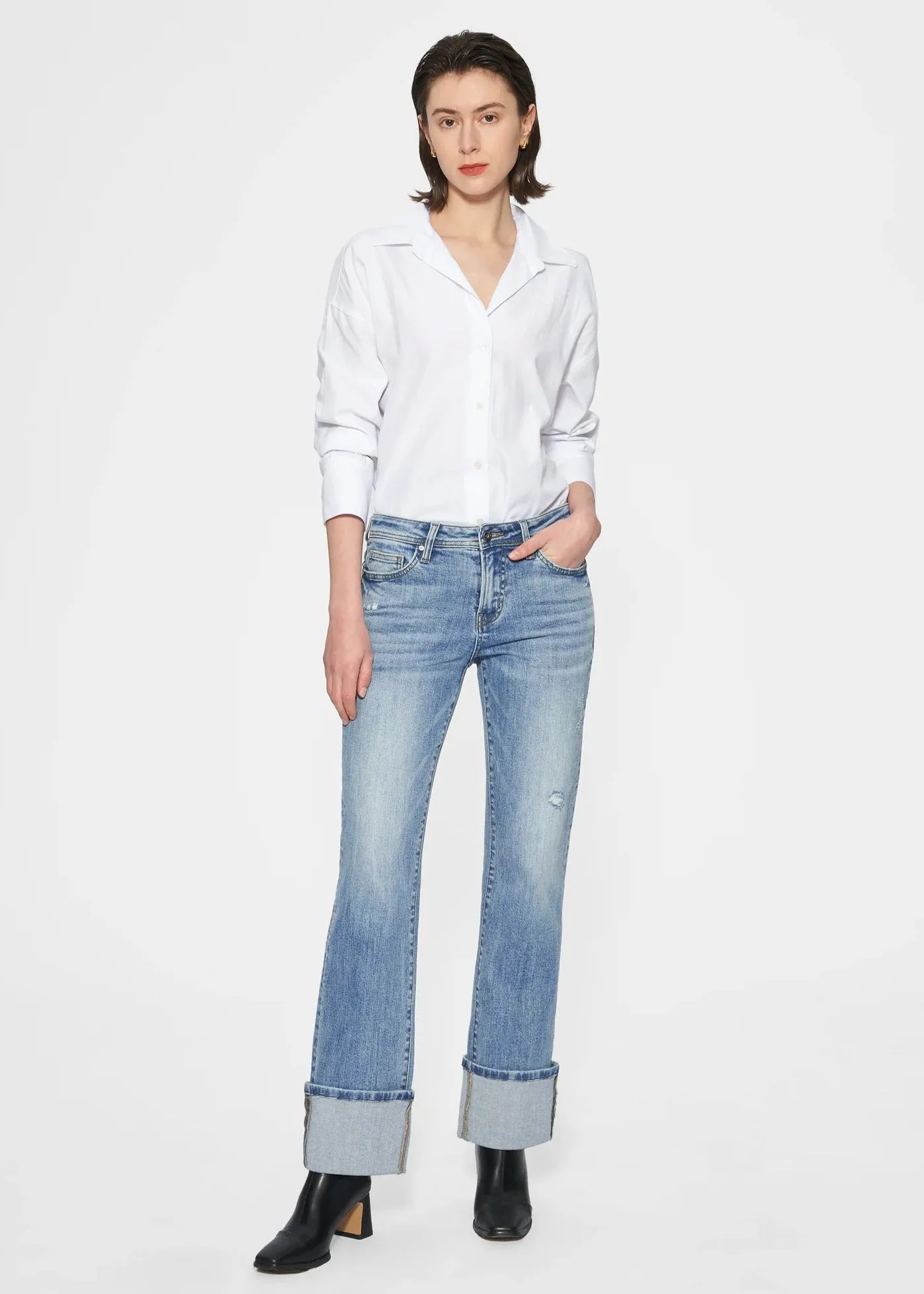 Bayeas Flora Mid Rise Straight Cuffed Denim Jeans - Stellar