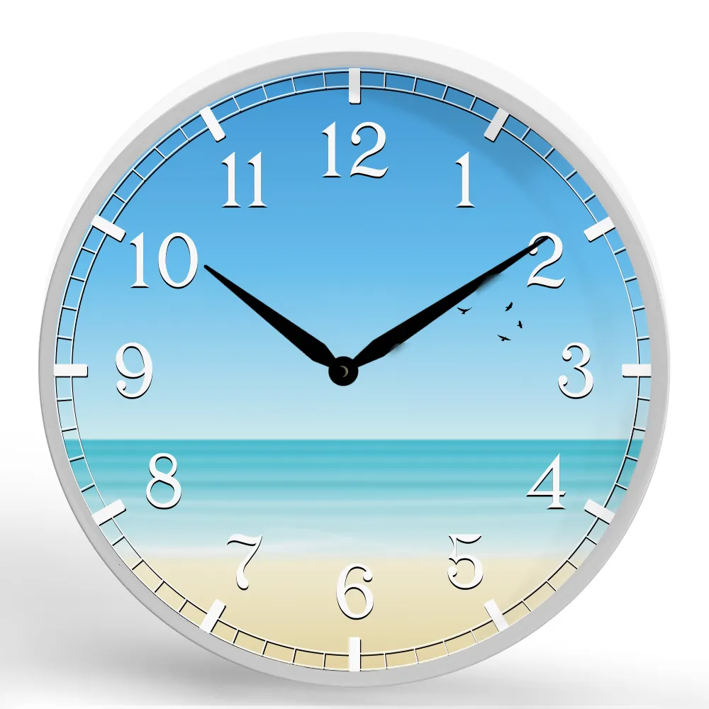 Beach Scene <br>Round Framed Wall Clock 11.75"