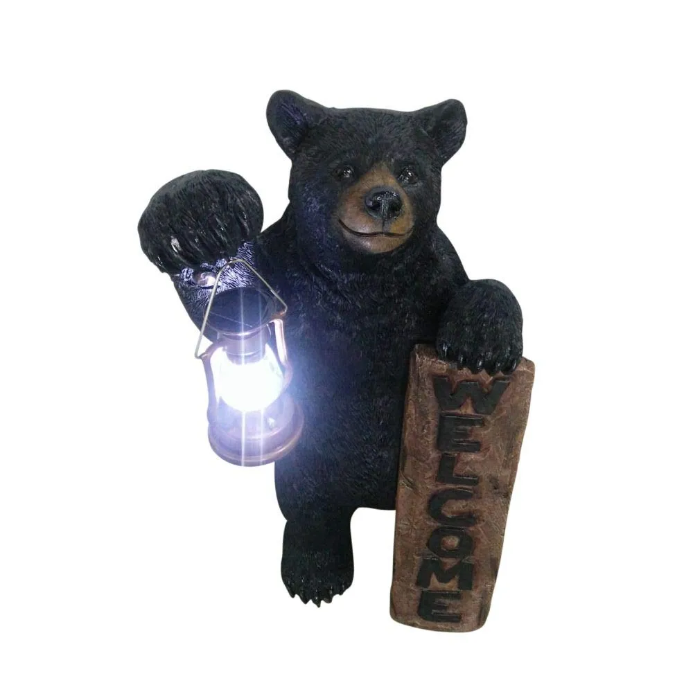 Bear LED Camping Lantern Lights Decorative - Metal Indoor Outdoor Hanging Lantern with Square Holder by Pine Ridge | 3AAA Rechargeable Battery Operated | Flameless Home Decor | Halloween and Christmas 34"