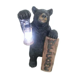 Bear LED Camping Lantern Lights Decorative - Metal Indoor Outdoor Hanging Lantern with Square Holder by Pine Ridge | 3AAA Rechargeable Battery Operated | Flameless Home Decor | Halloween and Christmas 34"