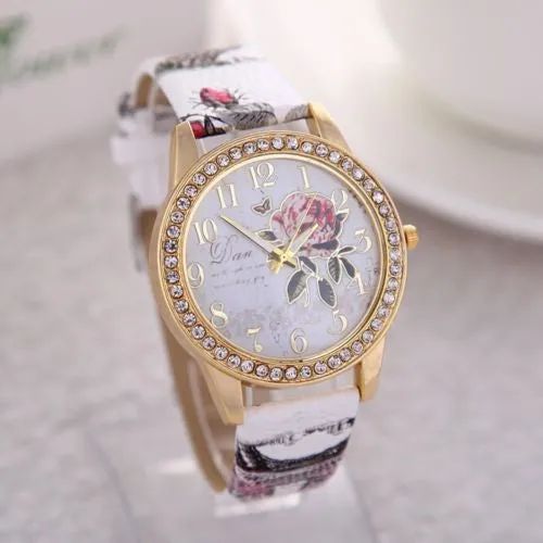 Beautiful Floral Studded Leather Watch