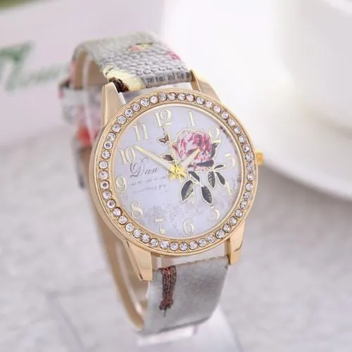 Beautiful Floral Studded Leather Watch