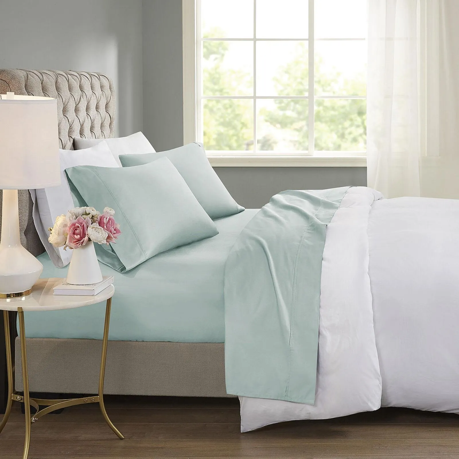 Beautyrest 600tc Cooling Cotton Blend 4-Piece Sheet Set Seafoam Blue Full