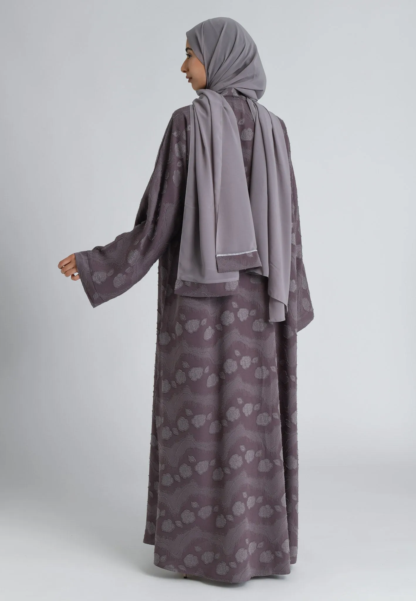 Bedrock Purple Rose Open Abaya (Premium)