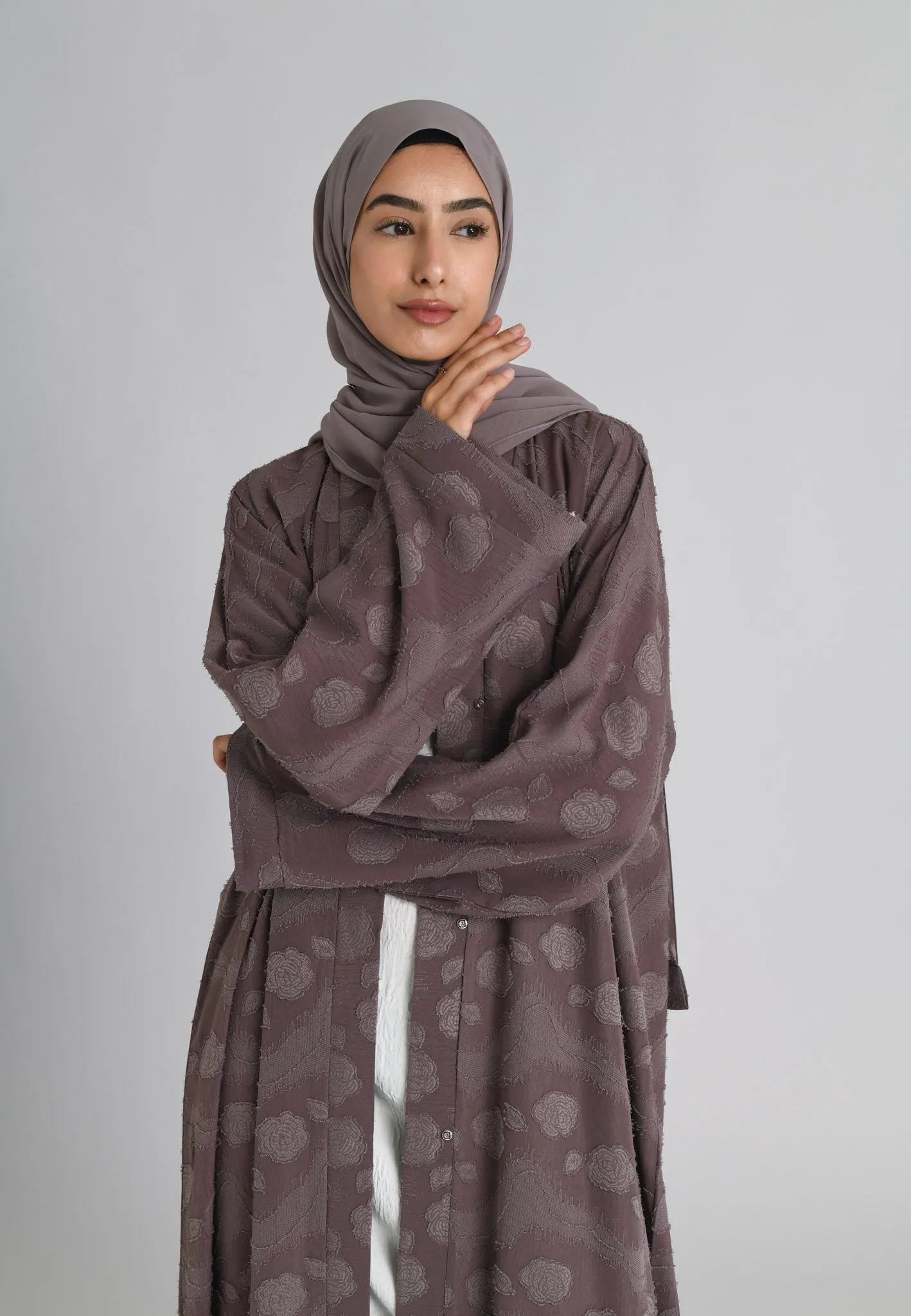 Bedrock Purple Rose Open Abaya (Premium)