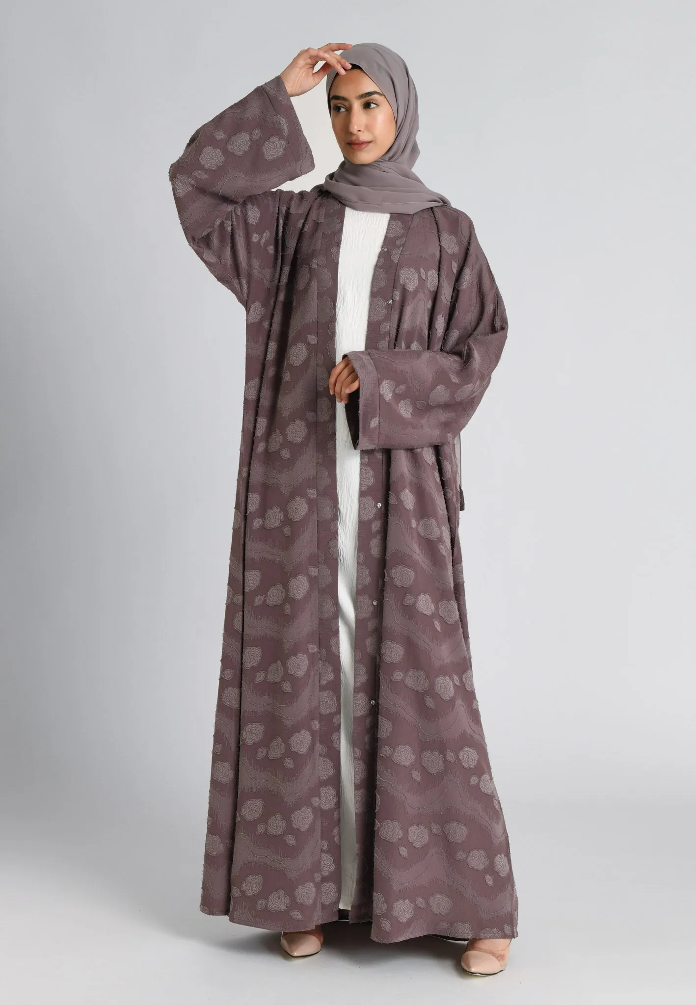 Bedrock Purple Rose Open Abaya (Premium)