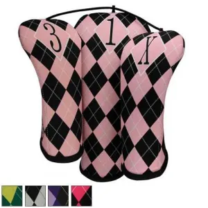 BeeJos Argyle Headcovers Fairway #5 Pink & Black Argyle