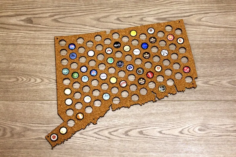Beer Cap Map Connecticut USA Holder Father's Day Gift for Him Handmade