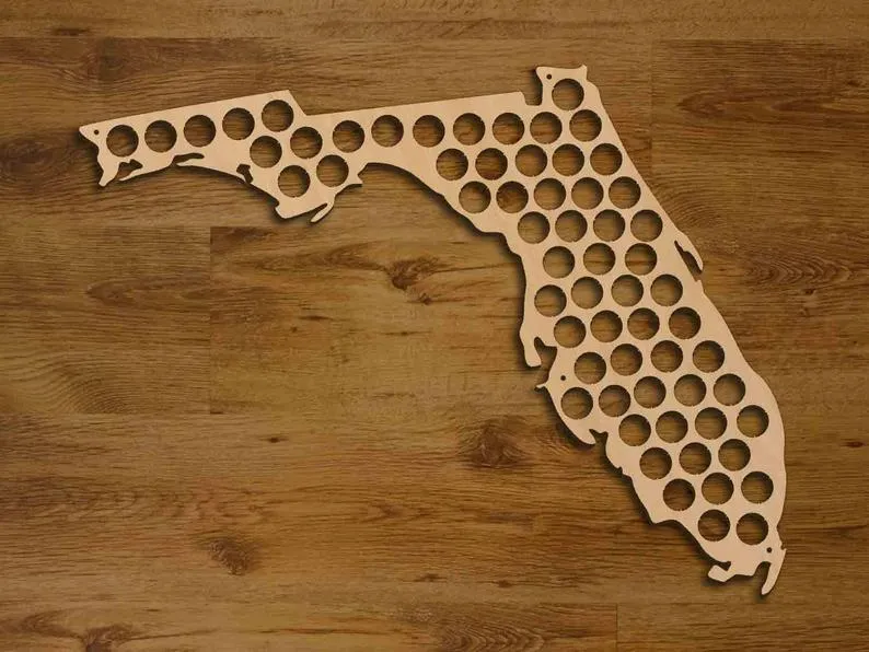 Beer Cap Map Florida USA, Holder, Father's Day Gift for Him Handmade