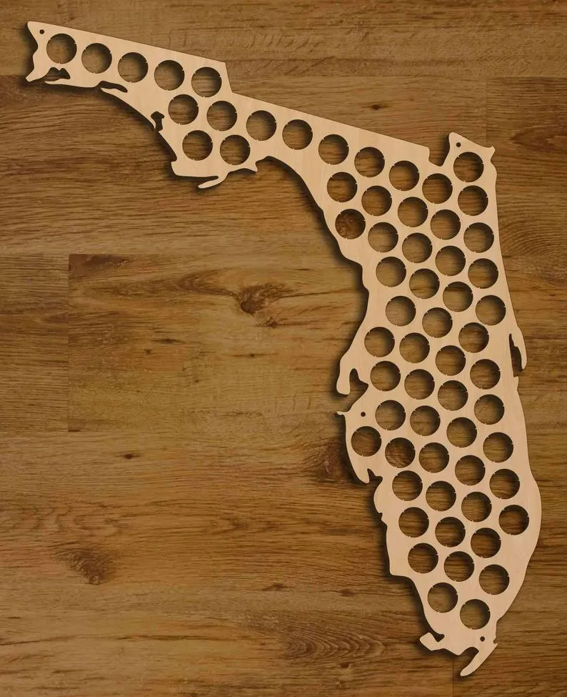 Beer Cap Map Florida USA, Holder, Father's Day Gift for Him Handmade