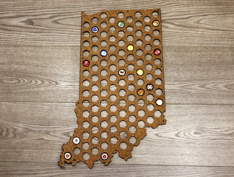 Beer Cap Map INDIANA USA, Holder, Father's Day Gift for Him Handmade