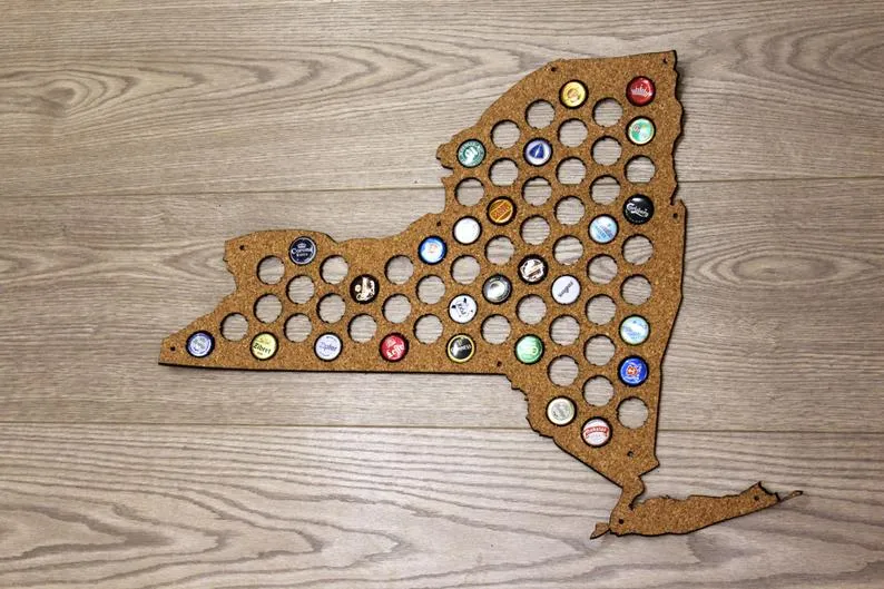 Beer Cap Map NEW YORK State, Holder Father's Day Gift for Him Handmade