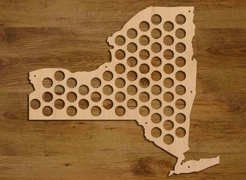 Beer Cap Map NEW YORK State, Holder Father's Day Gift for Him Handmade