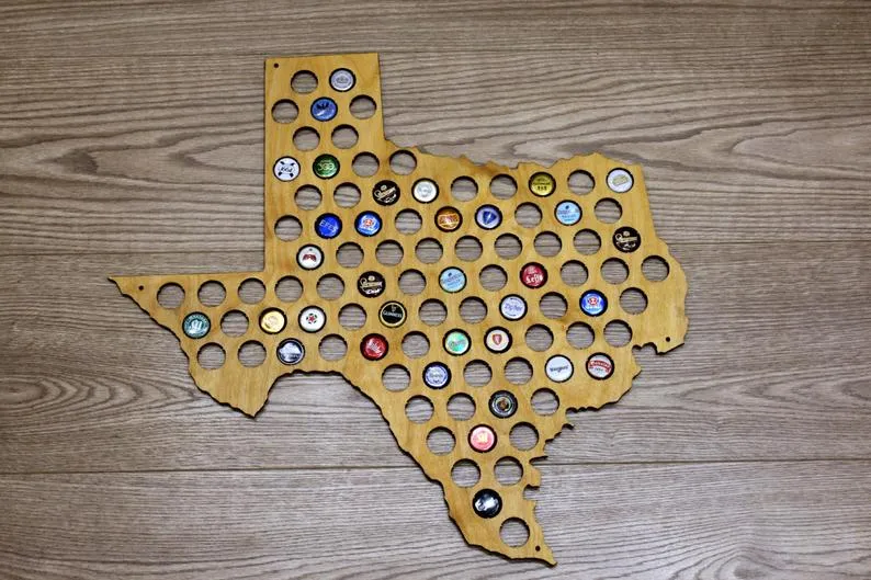 Beer Cap Map Texas USA, Holder, Father's Day, Gift  for Him Handmade
