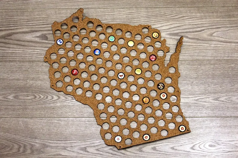 Beer Cap Map WISCONSIN USA, Holder, Father's Day Gift for Him Handmade