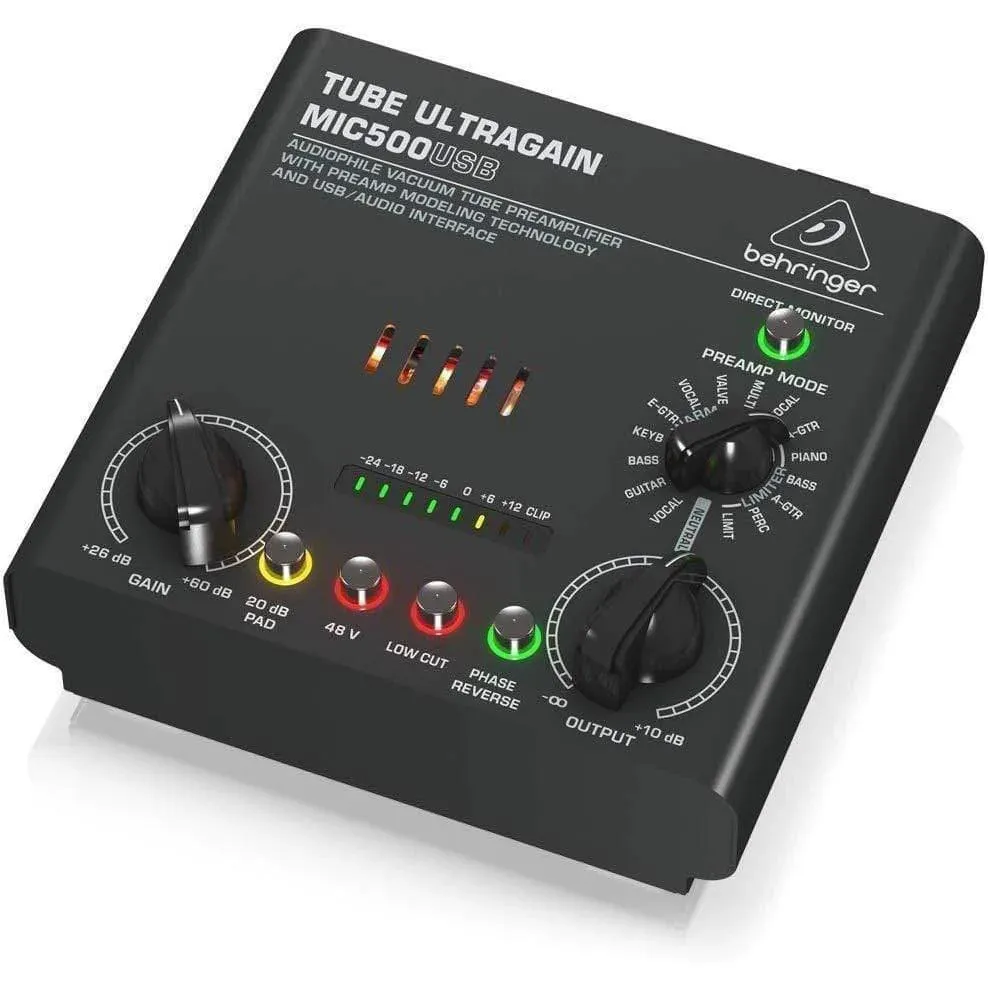 Behringer MIC500USB Audiophile Vacuum Tube Preamplifier with Preamp Modeling Technology and USB/Audio Interface