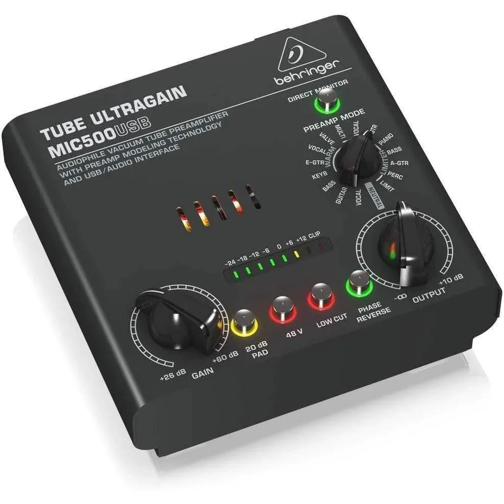 Behringer MIC500USB Audiophile Vacuum Tube Preamplifier with Preamp Modeling Technology and USB/Audio Interface