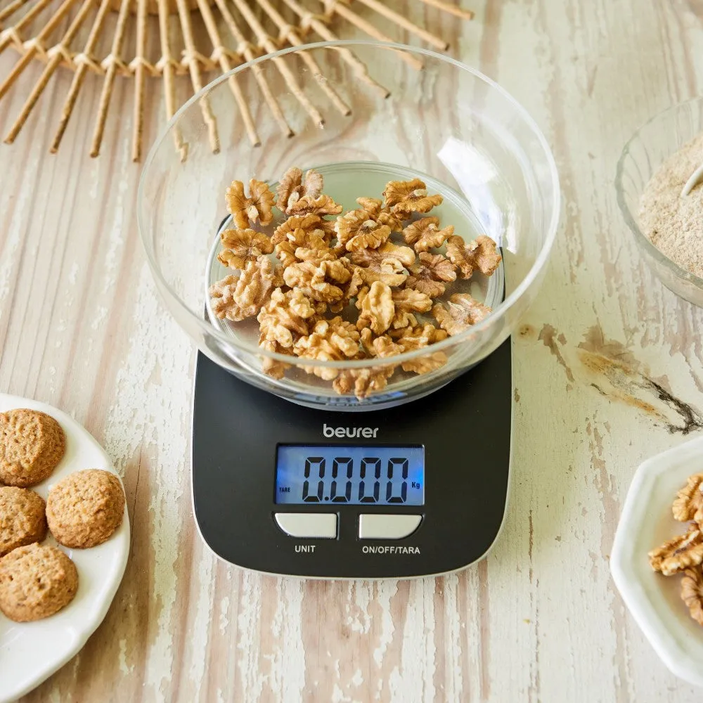 Beurer KS 25 Digital Kitchen Scale: Weigh to 3Kg in 1g Increments. XL 1.2L Bowl. Tare Button