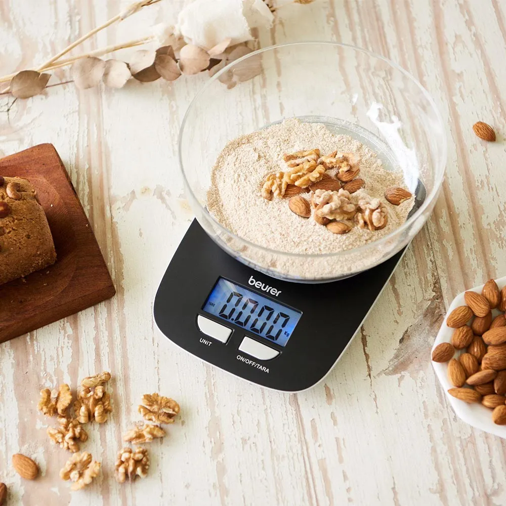 Beurer KS 25 Digital Kitchen Scale: Weigh to 3Kg in 1g Increments. XL 1.2L Bowl. Tare Button