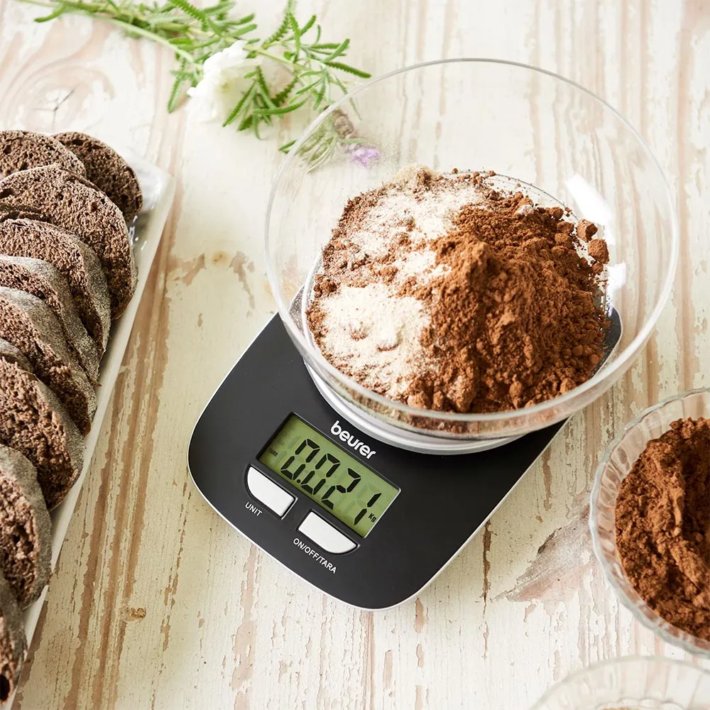 Beurer KS 25 Digital Kitchen Scale: Weigh to 3Kg in 1g Increments. XL 1.2L Bowl. Tare Button