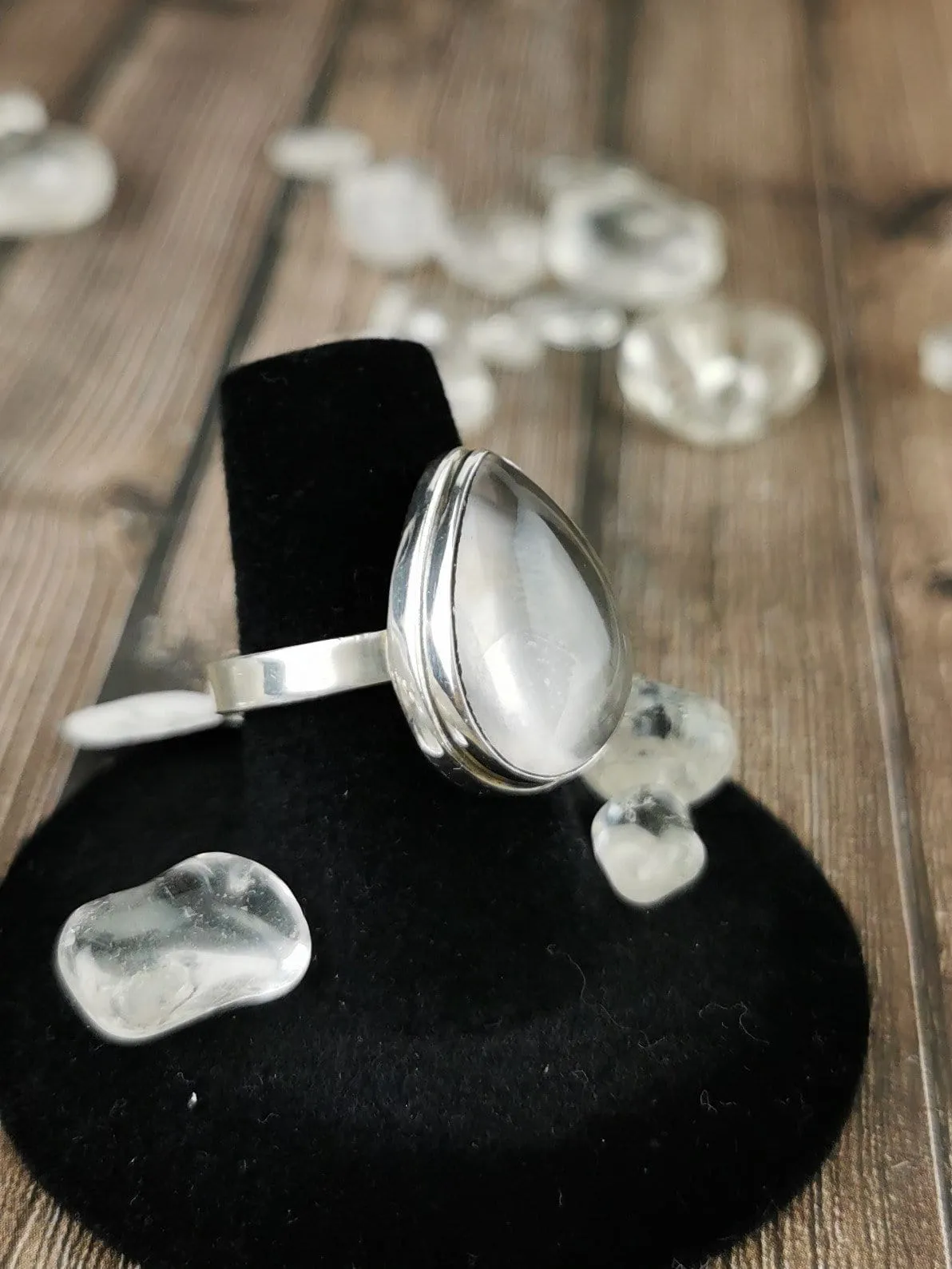 Big Teardrop Rose Quartz Ring Size 6.5