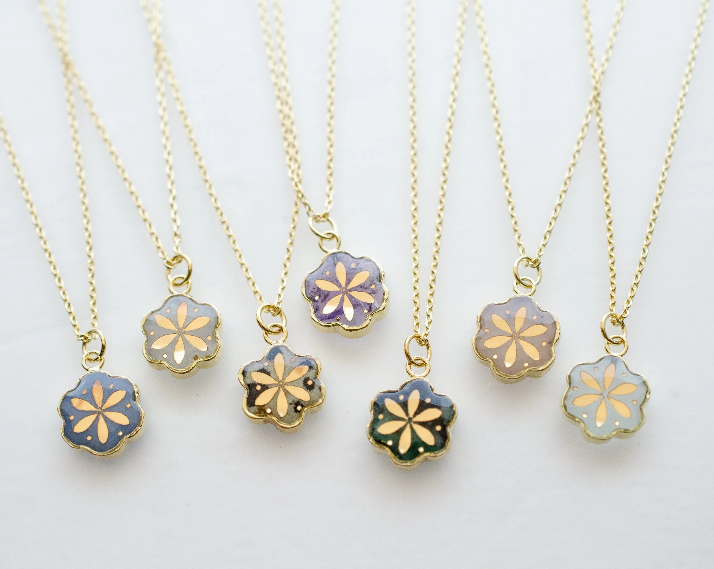 Birthstone Flower Necklace, Amethyst Necklace, Emerald Flower Necklace, Moonstone Necklace, layering Necklace, Dainty Flower Necklace