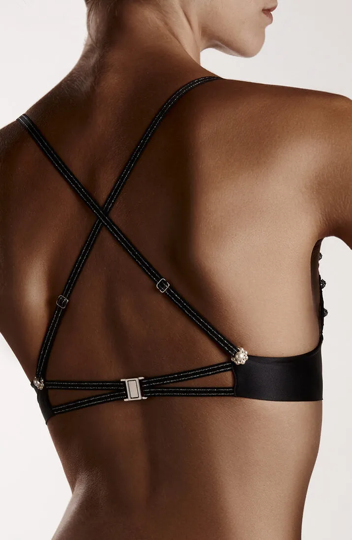 Black lace bralette with white pearls - Destino Bra